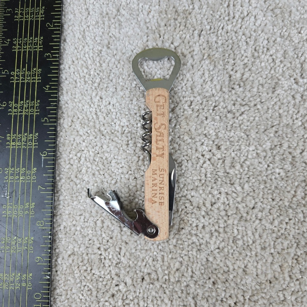 Sunrise Marina Wine Opener Brown Wood Get Salty Waiter Corkscrew Multi-Tool